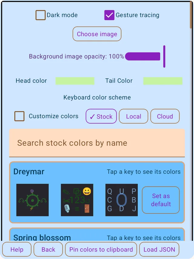 The colors settings screen in light mode