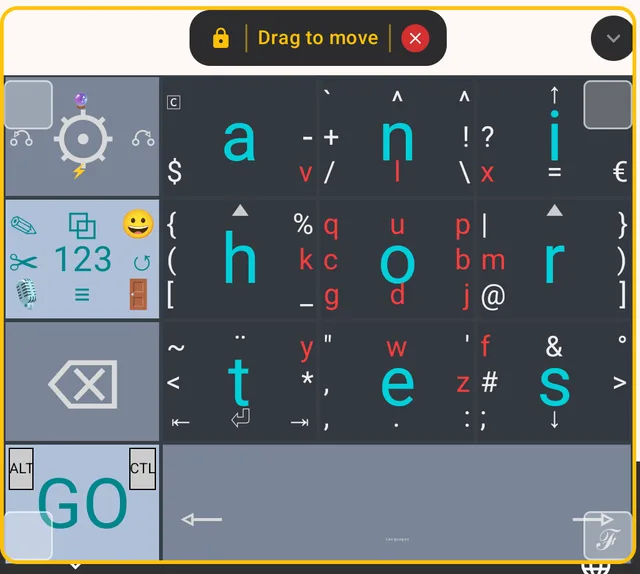 The keyboard floating over an app with a Drag to move handle